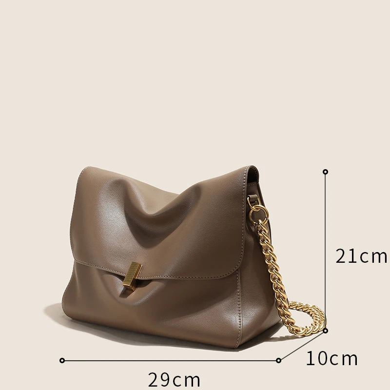 Cow Leather Genuine Flap Shoulder Chain Bag Luxury Solid Genuine Leather Handbag