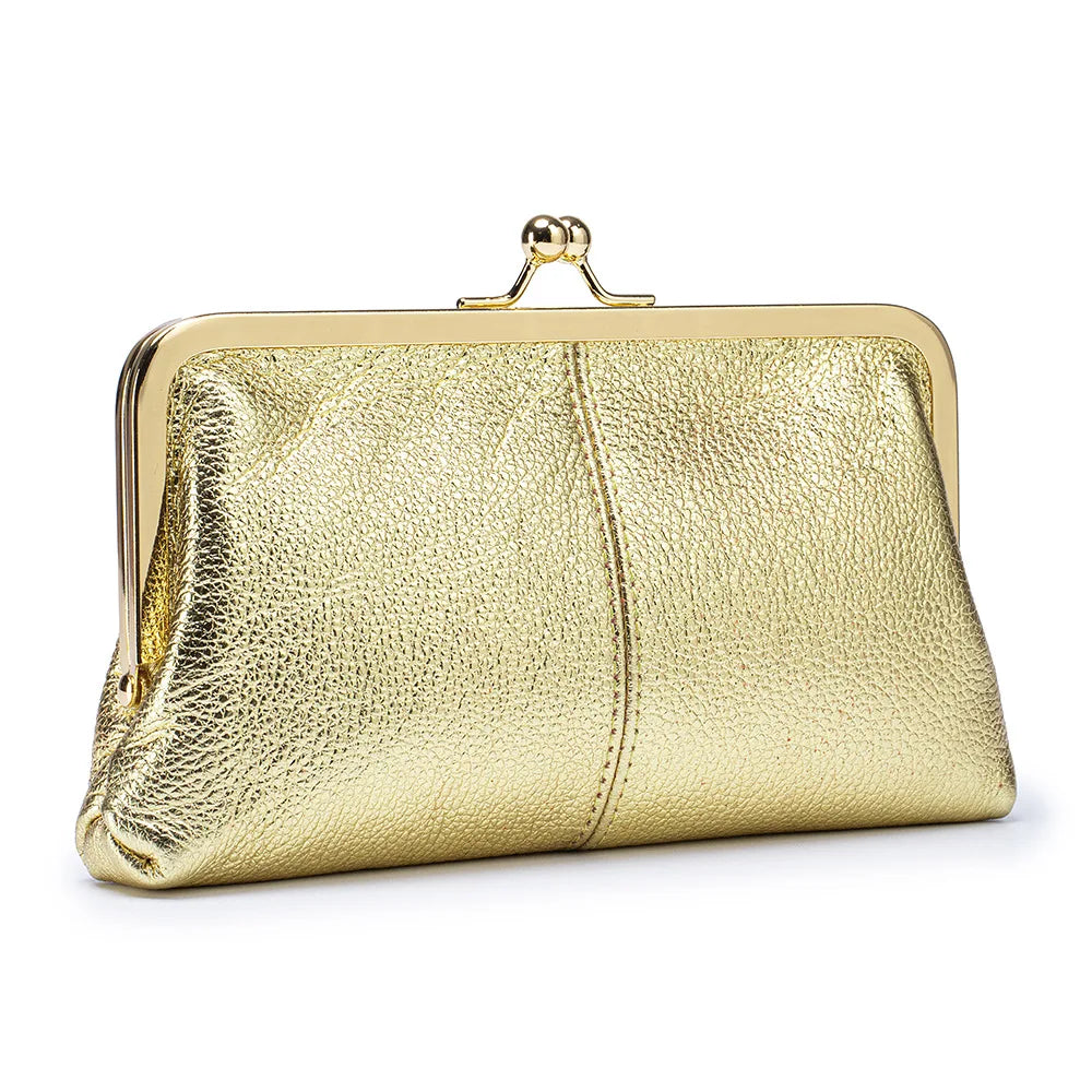 Genuine Cow Leather Long Clutch Wallet Clip Fashion Retro