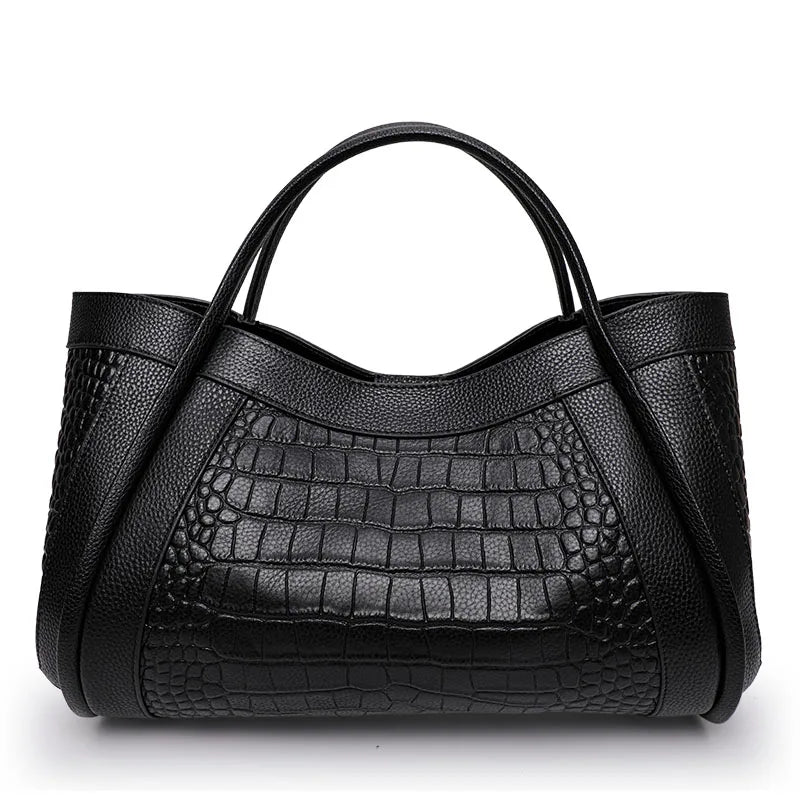 Beautiful solid color cowhide crocodile pattern handbag