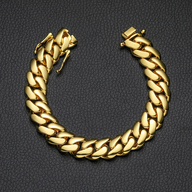 Luxury 24K Pure Gold Smooth Cuban Chain Bracelets