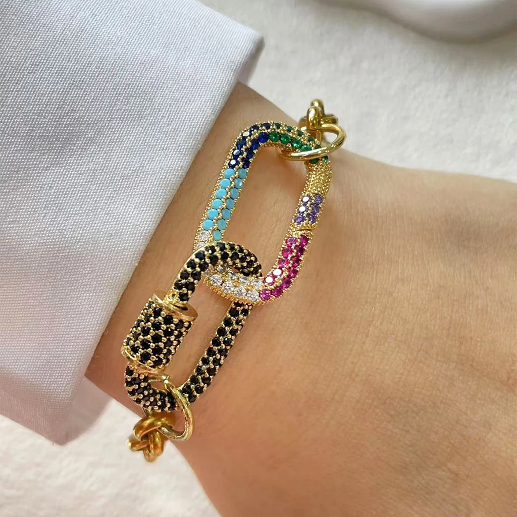 1 PC gold colorful diamond oval buckle bracelet with gold heart shaped pendant bracelet