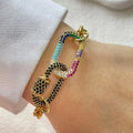 1 PC gold colorful diamond oval buckle bracelet with gold heart shaped pendant bracelet