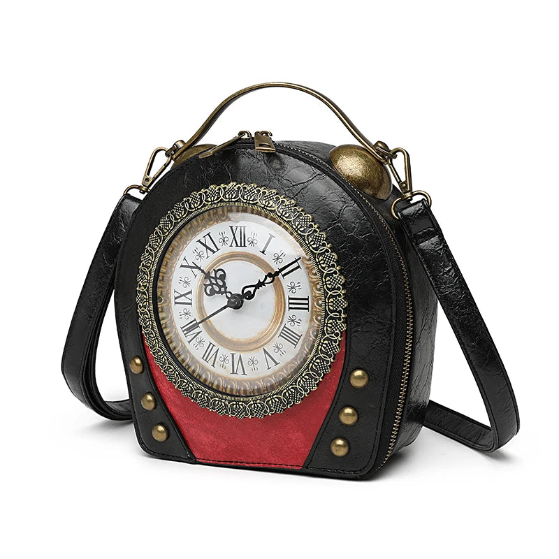 Retro Handbag Quirky Small Round Bag with Creative Clock