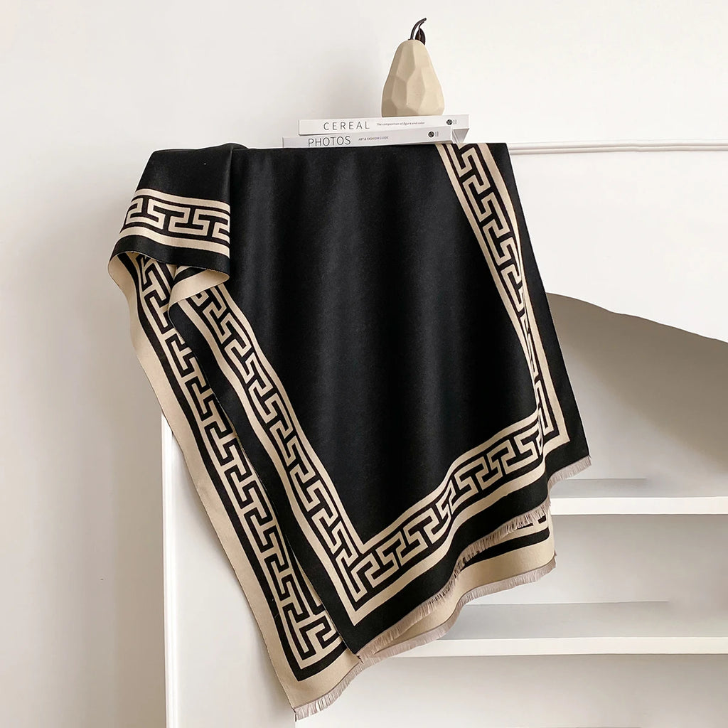 Women Geometry Print Shawl Warm Cashmere Luxury Scarf