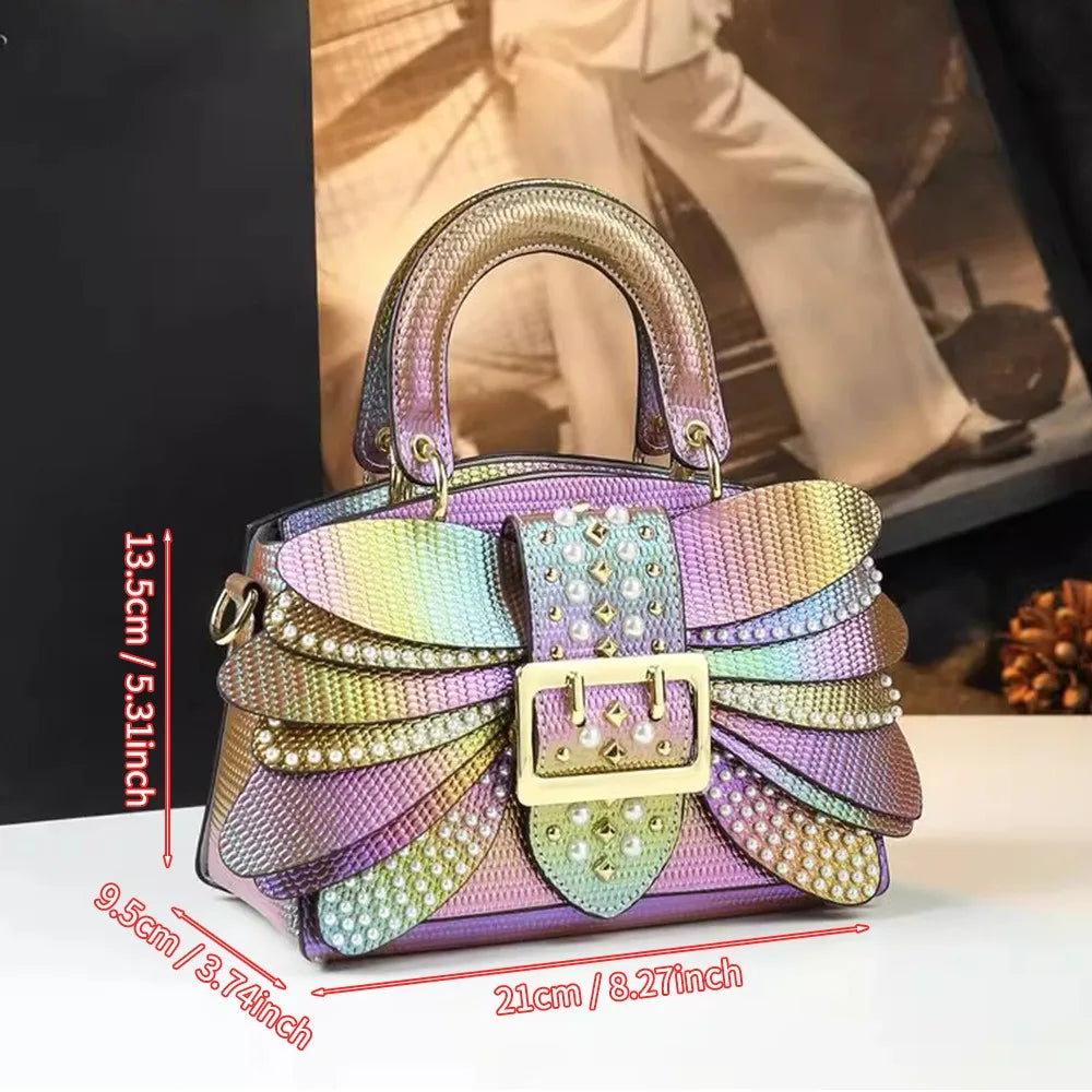 Pearl Rivet Wings Women's Bag Genuine Leather Trendy Bag Temperament Shoulder Bag