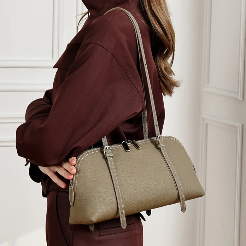Vintage Genuine Leather Shell Design Handbag Shoulder Bag