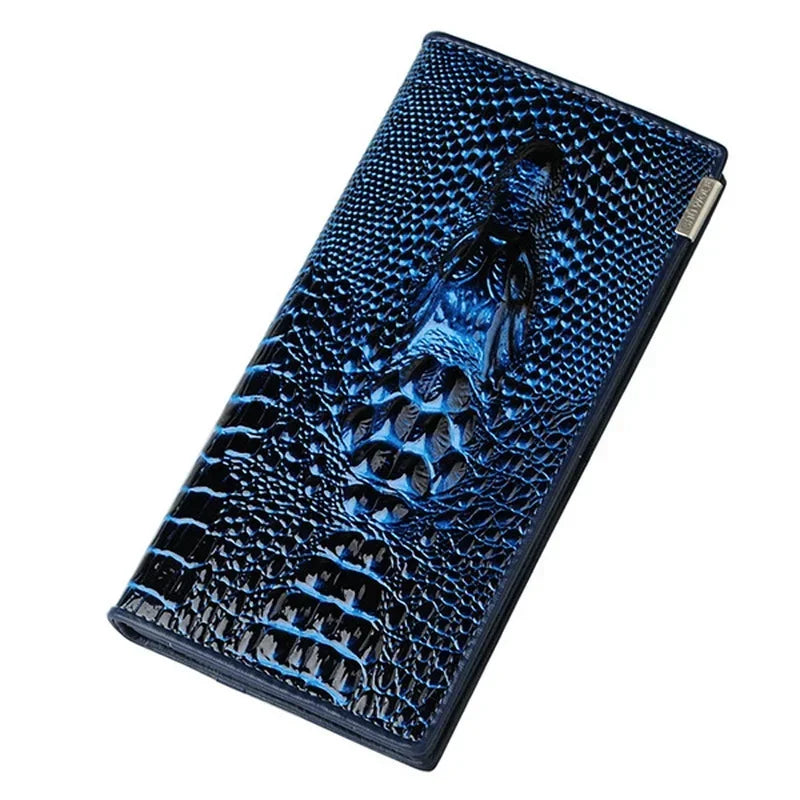 Long Zipper Pattern Leather Wallet Large Capacity Design