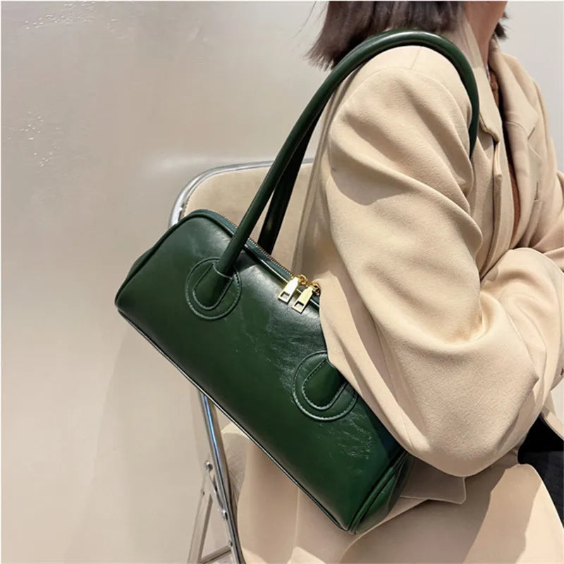 Classic Leather Handbag Retro Elegant Stylish Baguette Tote Bag