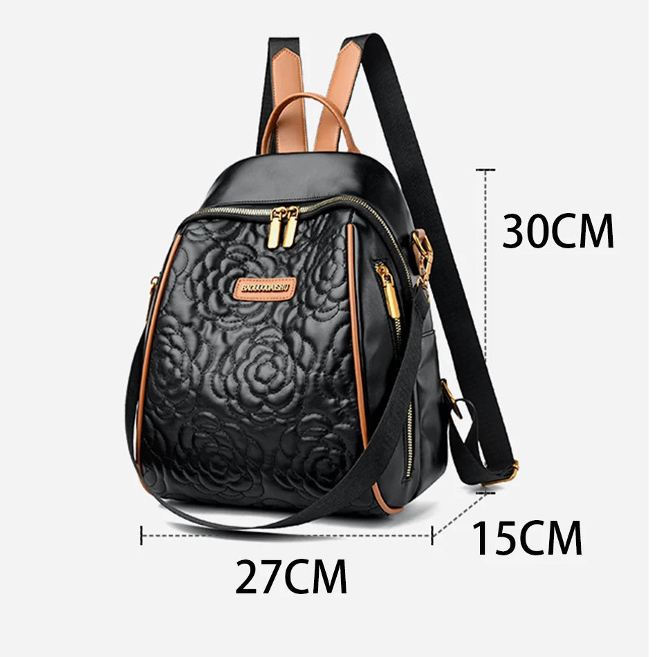 Luxury Flower Pattern Backpacks High Quality Leather Rucksack Travel Bags