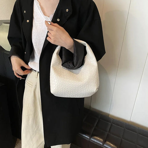 Classic Fashion Woven Embossed Soft PU Leather Small Top Handle Shoulder Bag