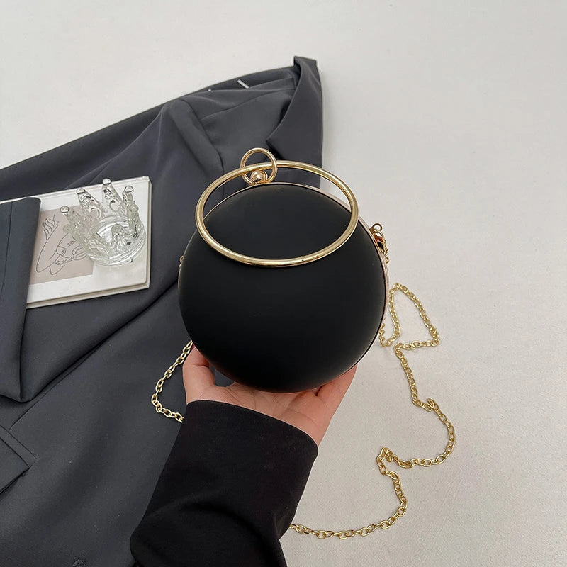 Stylish Metal Ring Handle Fashion Handbag Evening Clutch Bag
