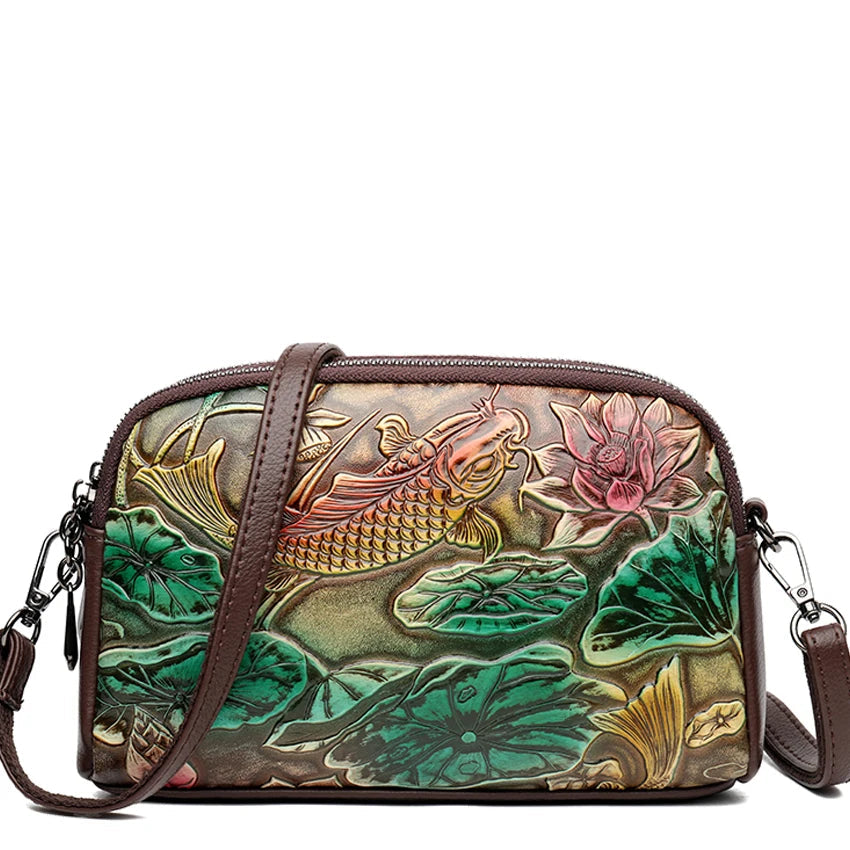 High Quality Leather Luxury Design Retro Ethnic Style 3D Printed Shoulder Bag