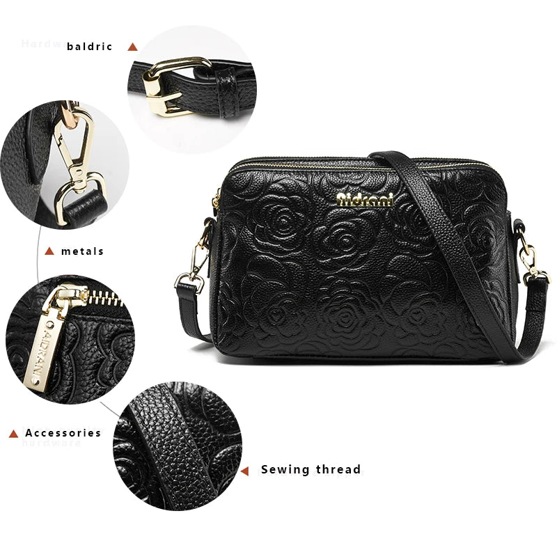 Fashionable single shoulder crossbody bag cowhide floral pattern