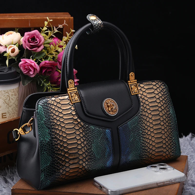 Fashionable Crocodile Pattern Leather Bag Large Capacity Handbag Stylish Bag