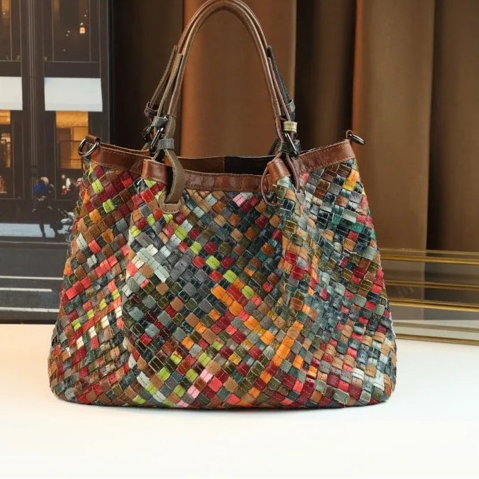 Women's Handbag Made of Genuine Leather Hand Woven Shoulder Crossbody Bag