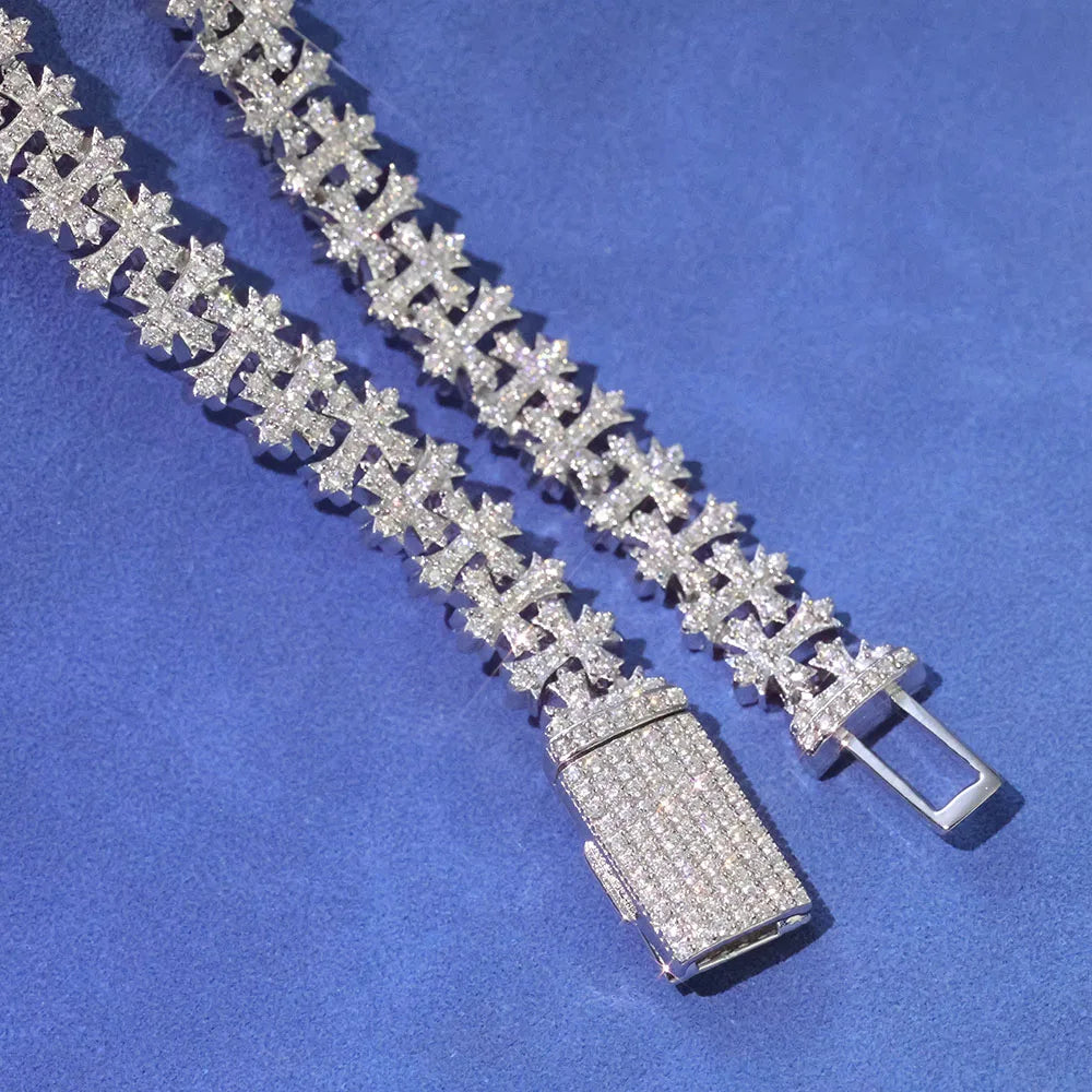 Luxury 8MM Cross Bracelet Iced CZ Diamond Brass Hand Set Zircon Fashionable Jewelry
