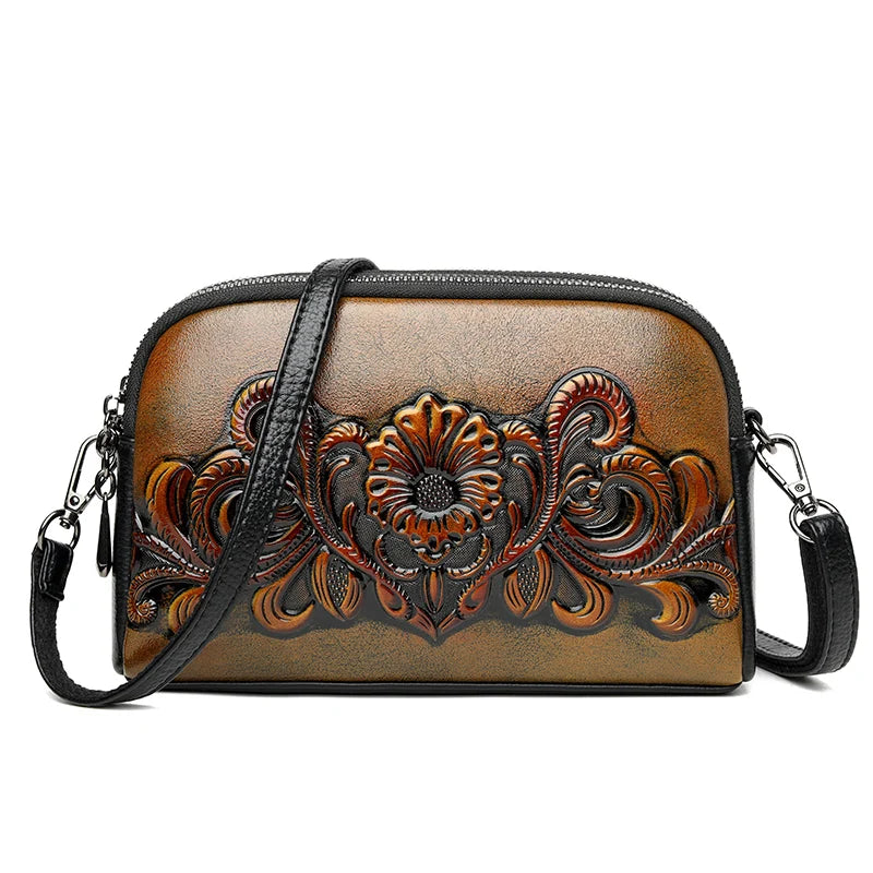 Designer Wrist Bag Women Relief Shoulder Bag Retro Small Fashionable Mommy Phone Pocket High-quality Leather Crossbody Purse