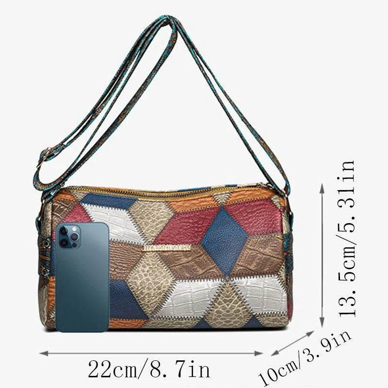 Distinctly ethnic style shoulder strap design neutral color rectangular crossbody bag