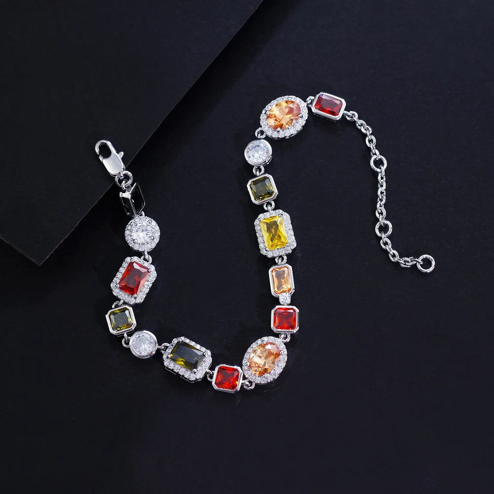 Beautiful Multi Shape Colorful Cubic Zirconia Link Chain Bracelets for Women