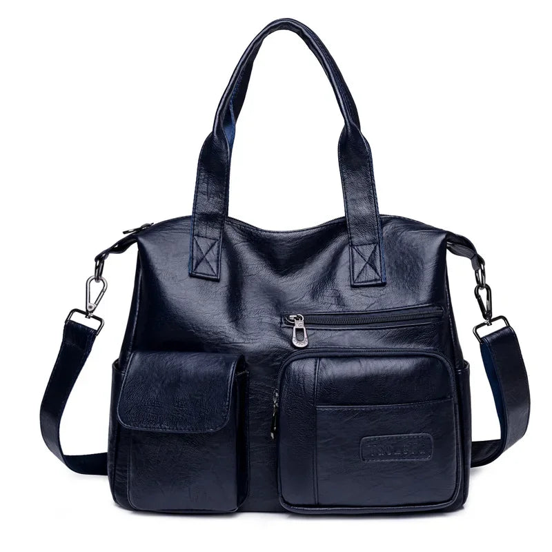 Vintage Style Shoulder Bag for Women PU Leather Luxury Big Casual Tote Handbag