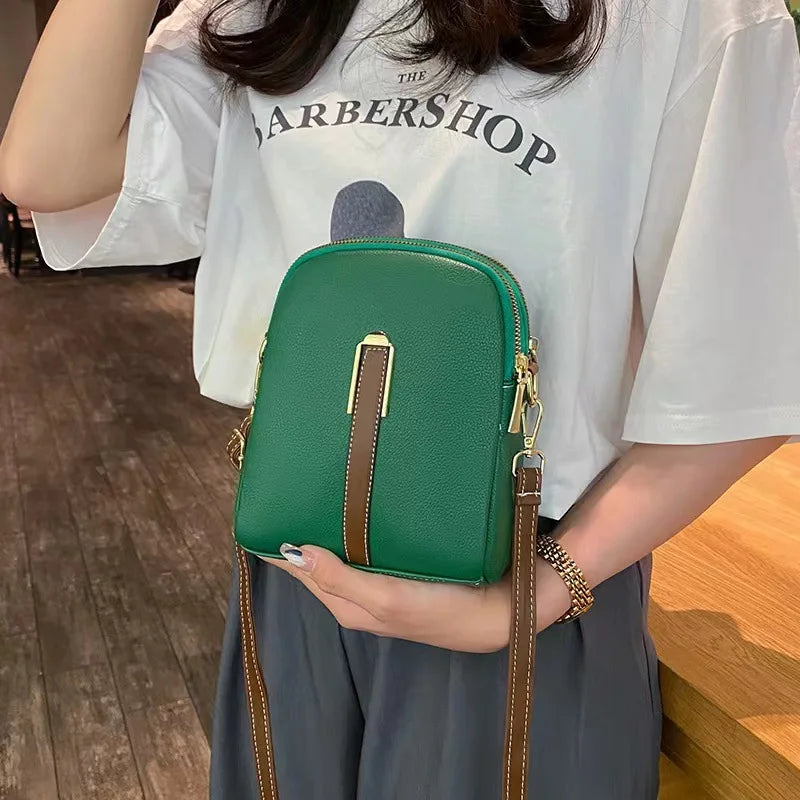 Trendy crossbody bag women's PU soft vertical solid color personality design bag