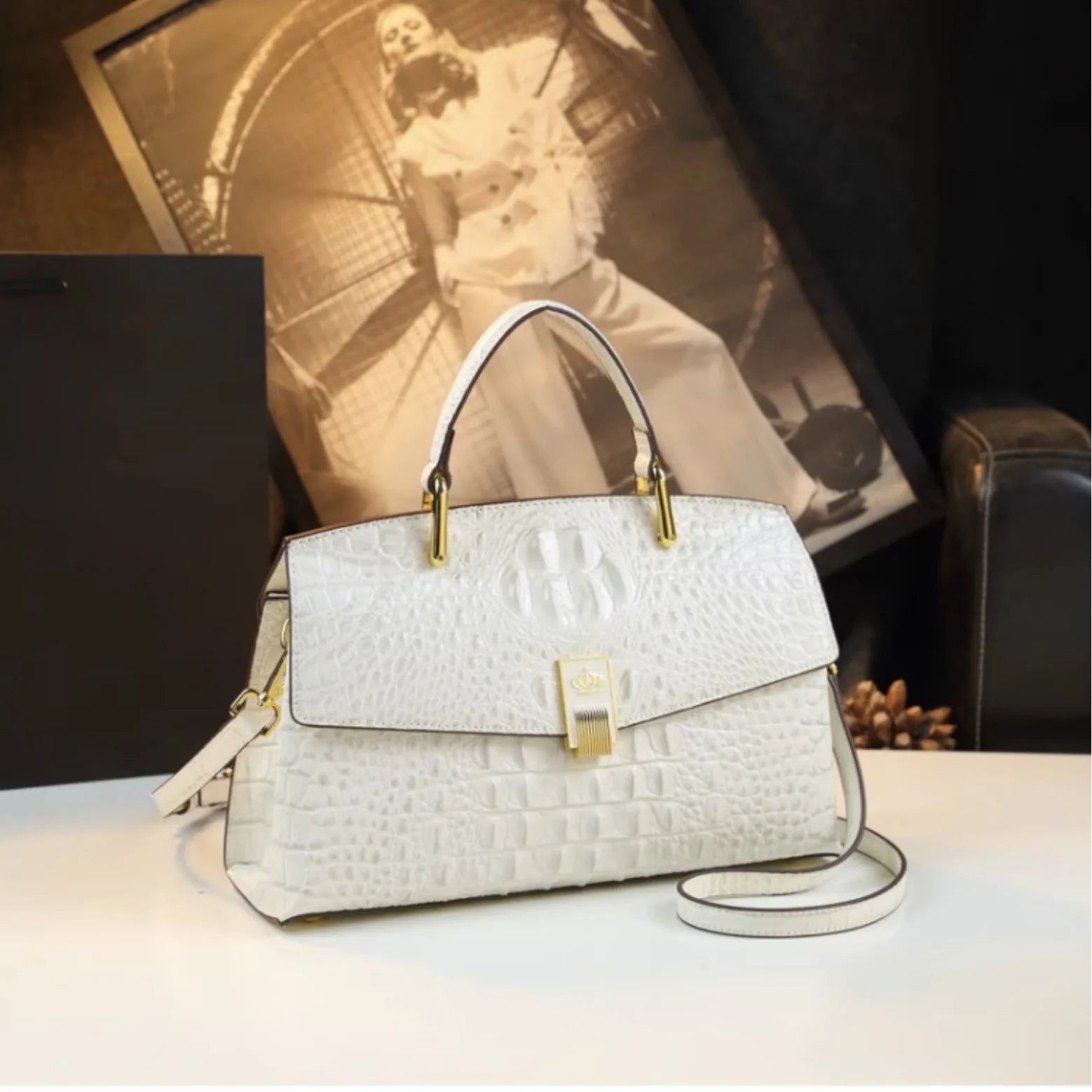 Luxury Design Cowhide High Quality Crocodile Print Handbag