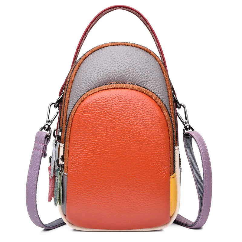 Leather mobile phone pocket change collector color head layer cowhide casual bag