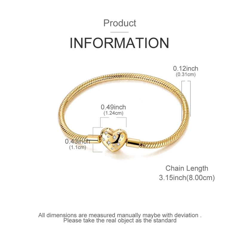 925 Sterling Silver 17-20CM Golden Heart Shaped Bracelets