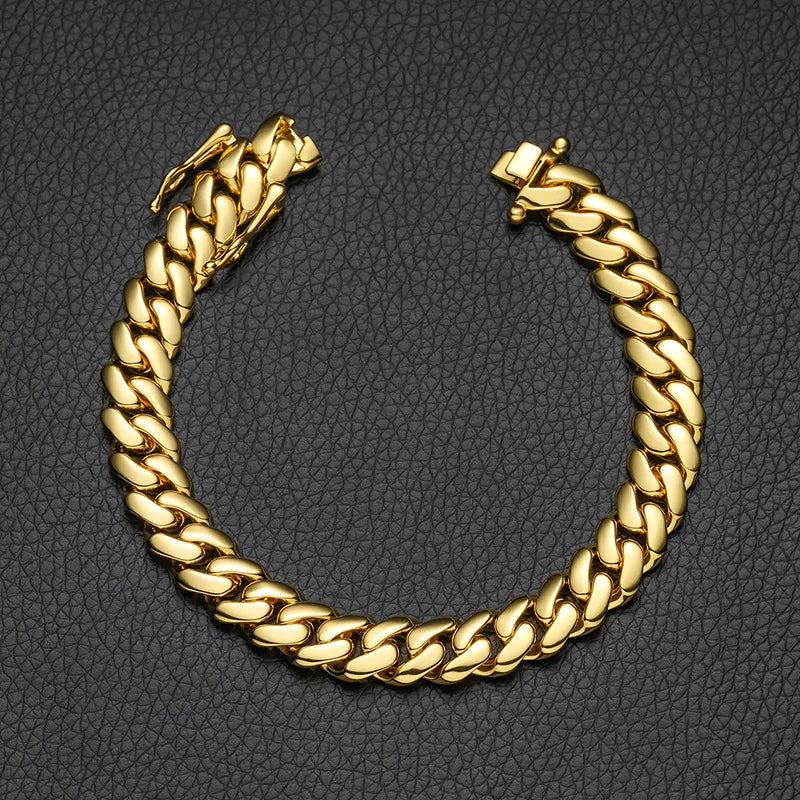 Luxury 24K Pure Gold Smooth Cuban Chain Bracelets