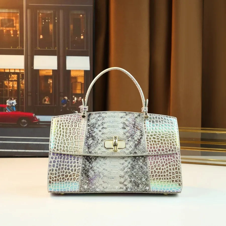 Snake pattern gradient color blocked women's handbag high-end fashion luxury bag