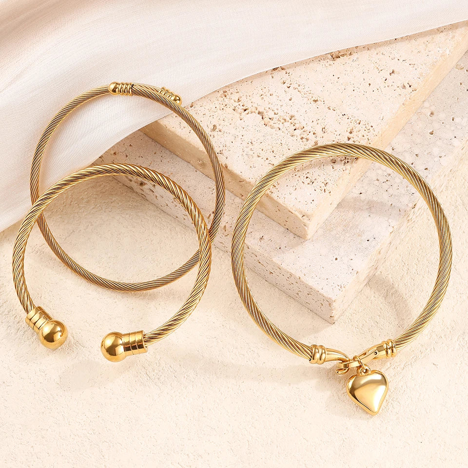 Retro Romantic Love Stainless Steel Bracelet Set Fashion Jewelry