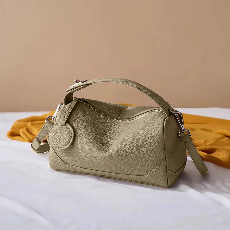 Genuine Leather Crossbody Boston Bag Vegetable Tanned Cowhide Women Shoulder Bag