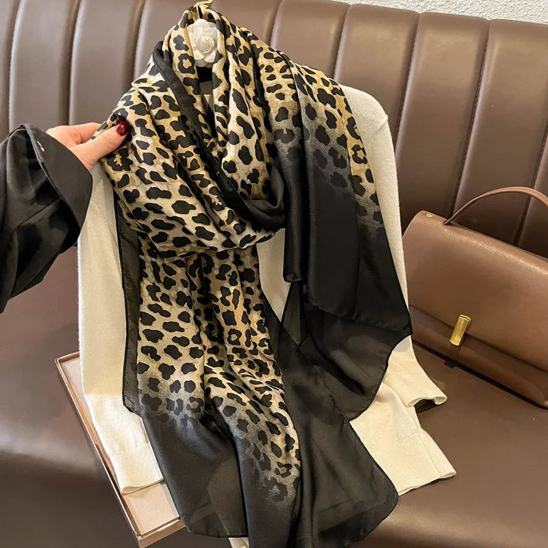 180*90cm Large Silk Satin Scarf Hijab Women Print Shawl