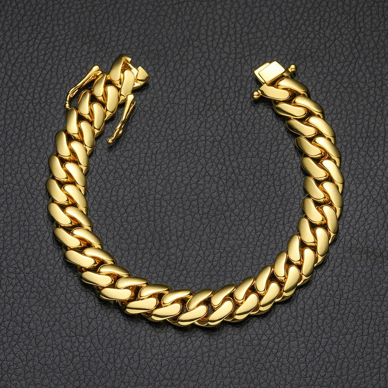 Luxury 24K Pure Gold Smooth Cuban Chain Bracelets