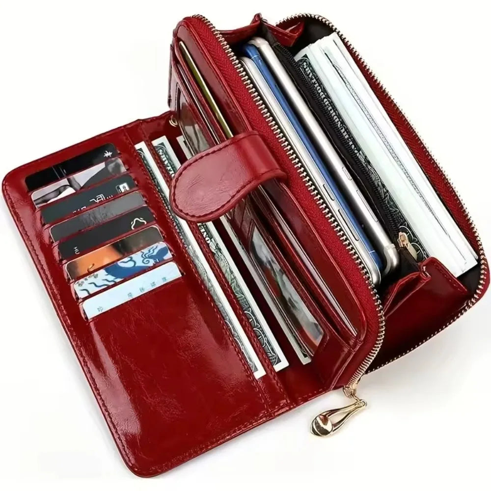 High Quality Anti-theft Leather Wallets Long Zipper Clutch
