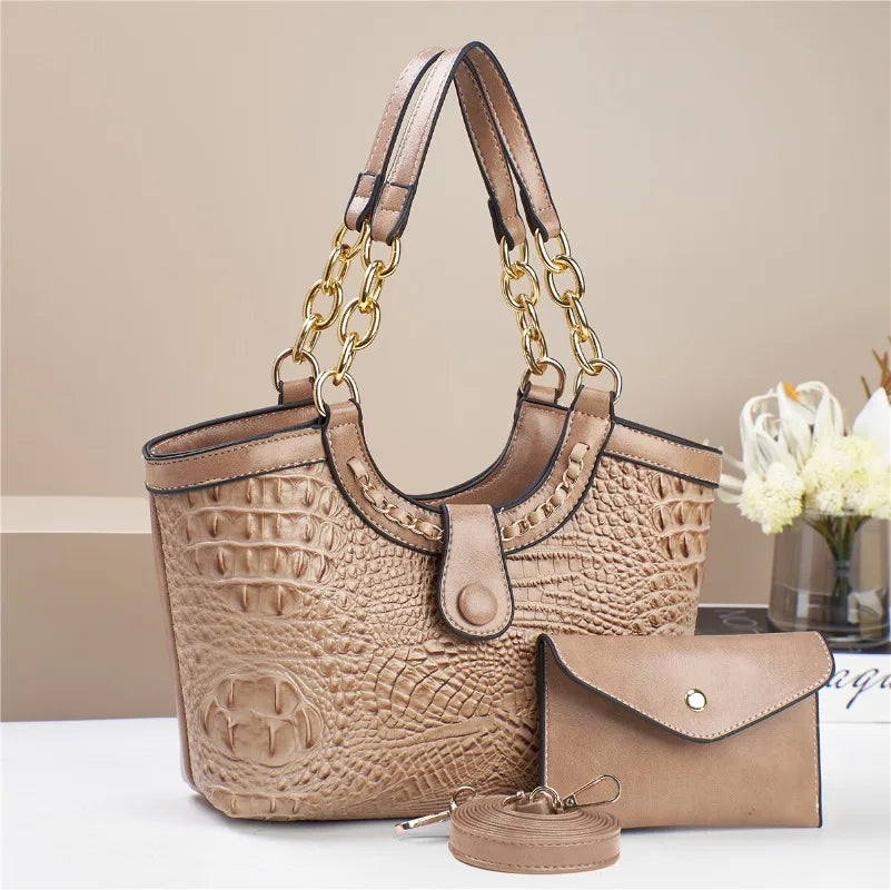 2Piece Set Chain Exquisite Crocodile Patterned Purse Handbag Elegant Crossbody