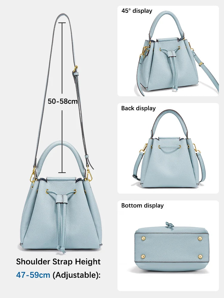 Genuine Leather Top-Handle Bag Simple Fashion Bucket Bag