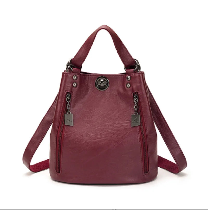 Fashionable High Quality Soft Leather Double Shoulder Bags Totes Large Capacity