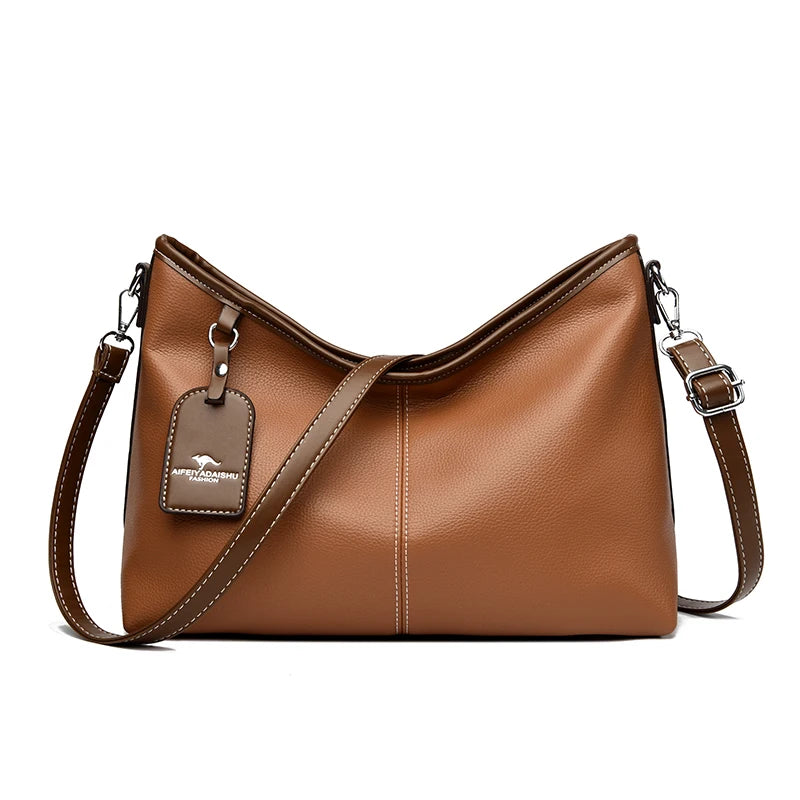 High Quality Soft Pu Leather Shoulder Handbags Color Contrast Crossbody Bag