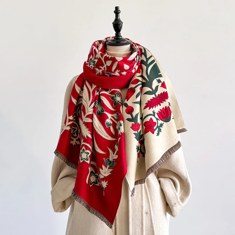 Elegant Women's Floral Jacquard Pashmina Shawl Scarf