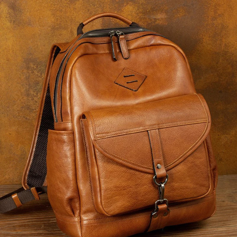 Retro handmade cowhide leather large capacity backpack for men