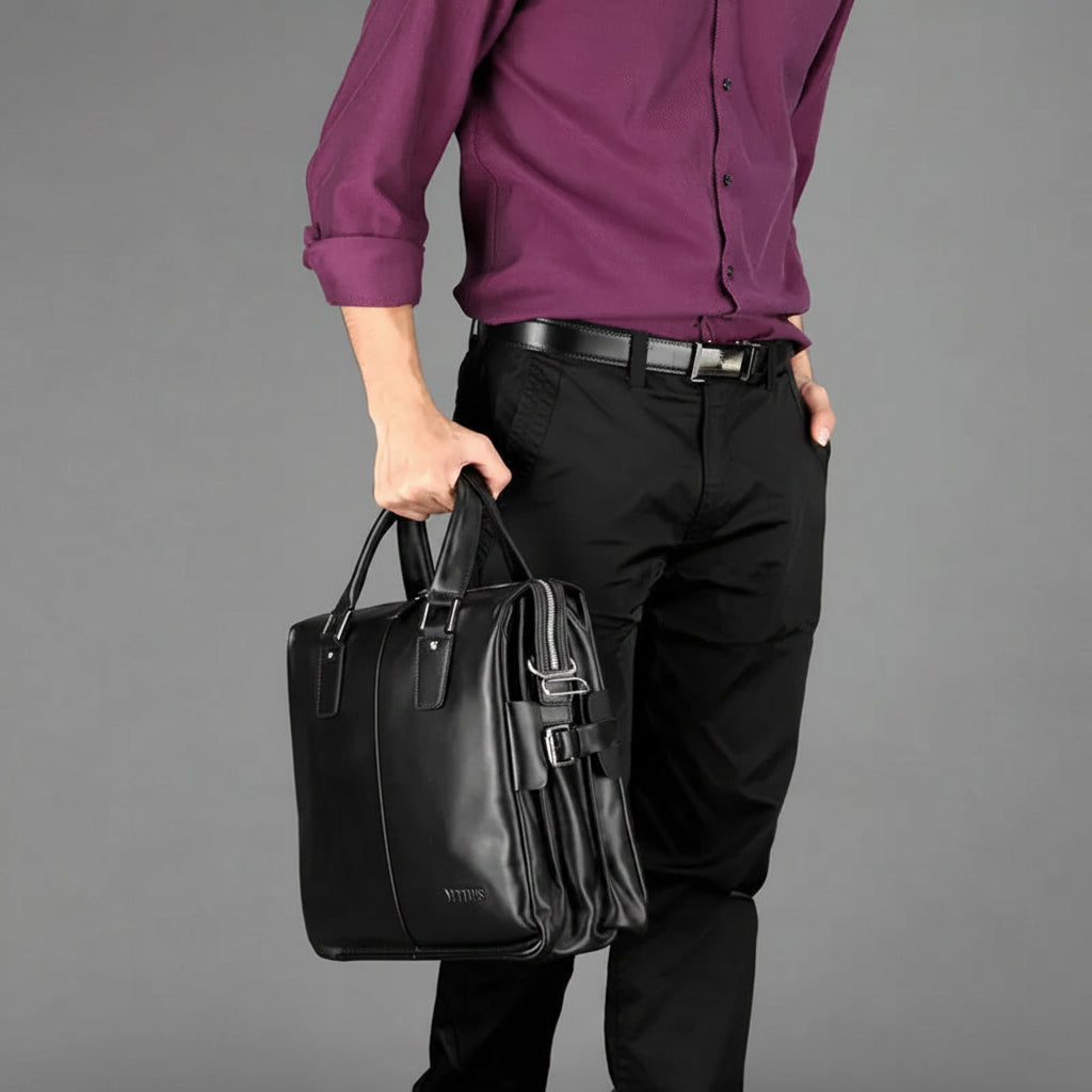 Men's Genuine Leather Vertical Briefcase 14 Inch Laptop Bag