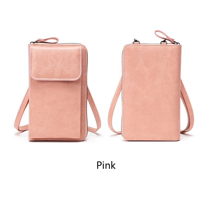 Multi functional retro style PU leather crossbody bag fashionable solid color phone bag