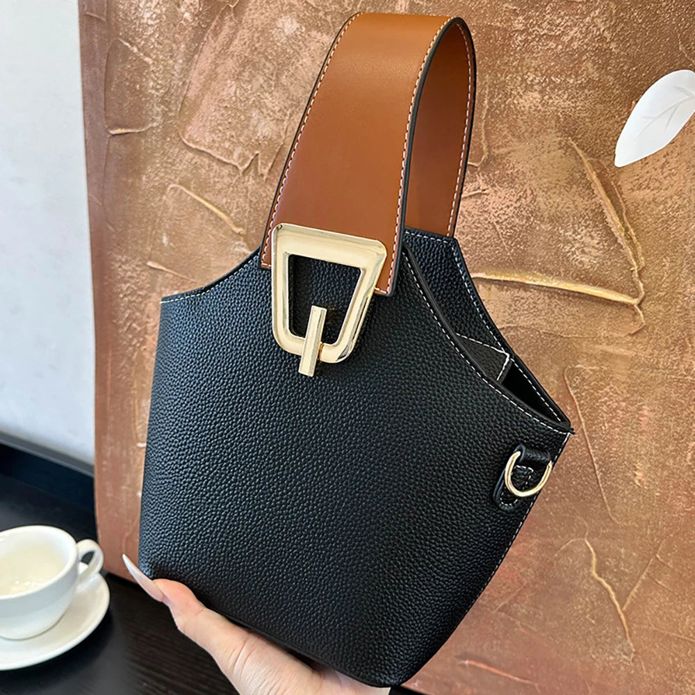 Luxury Bucket Handbags for Women Casual Contrast Color Small Basket Bag