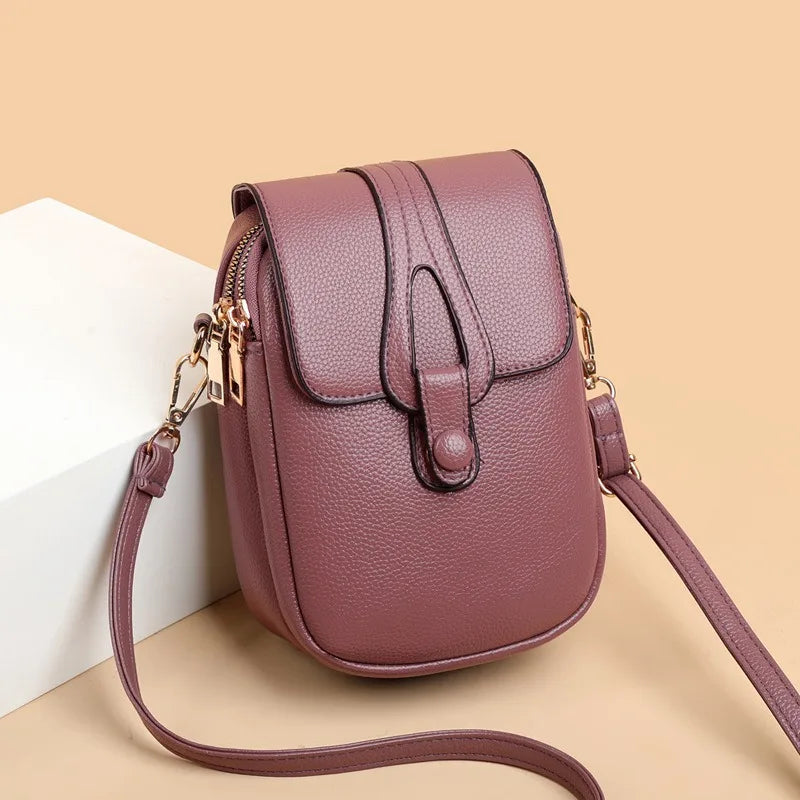 Fashionable Versatile One Shoulder Mobile Phone Crossbody Bag Soft Leather Bag