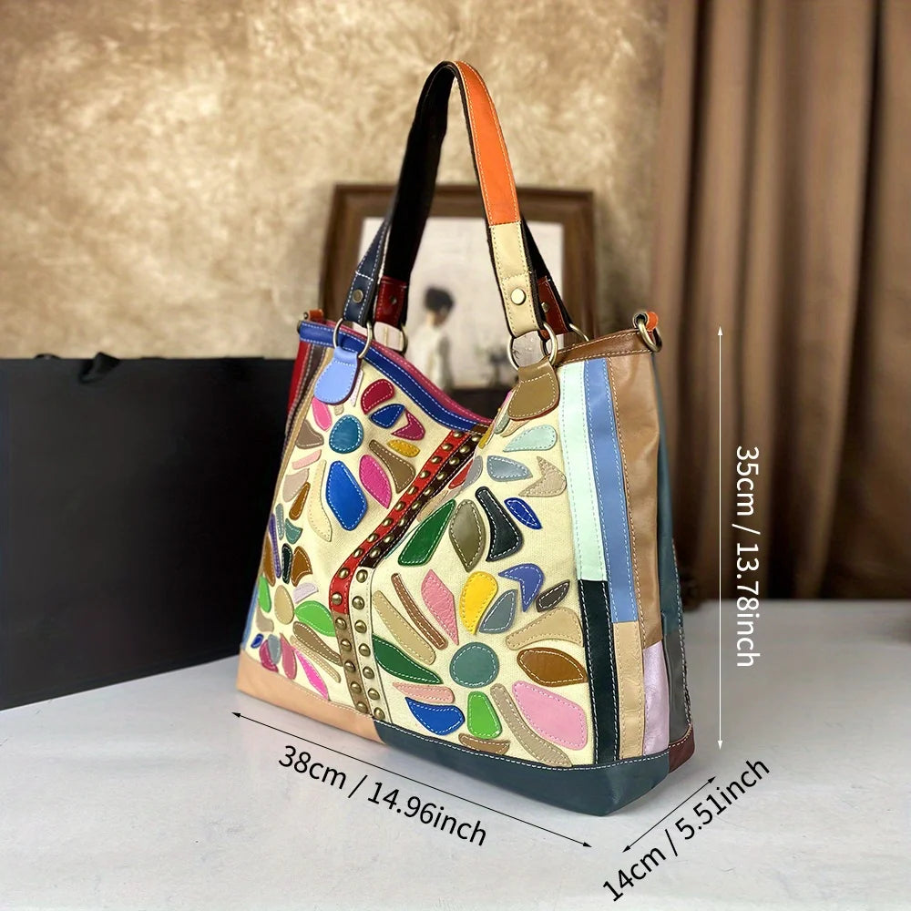 Top layer cowhide large capacity single shoulder tote handbag