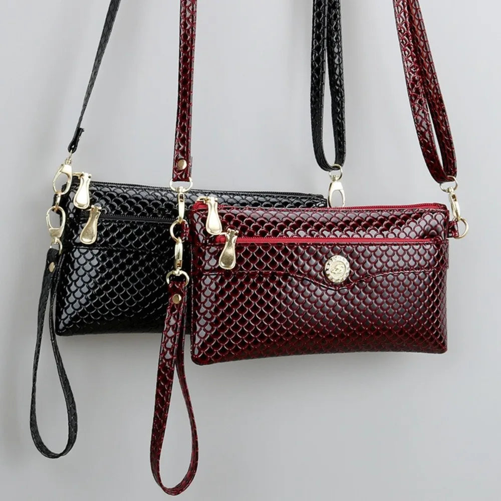 Multi-functional Phone Shoulder Bags PU Leather Crocodile Pattern Square Bag