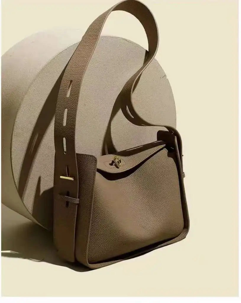 Genuine Leather Hobo Crossbody Flap Shoulder Bag Wide Strap