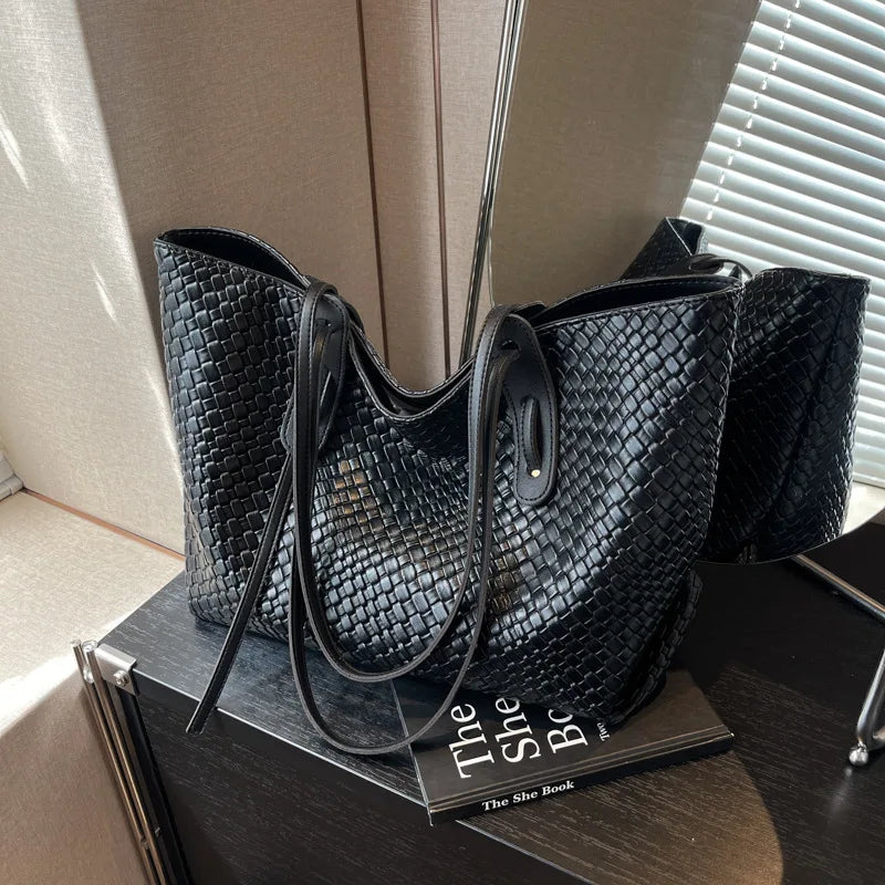 Trendy Vintage Rhombic Woven Shoulder Bags Large Capacity Bag