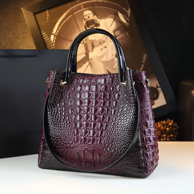 Genuine Leather Women Handbags Tote Bag Fashion Crocodile Print Bucket Bag